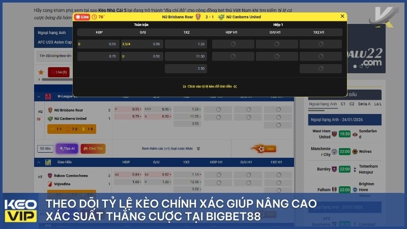Theo dõi tỷ lệ kèo chính xác giúp nâng cao xác suất thắng cược tại Bigbet88
